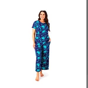 QVC Stan Herman Regular Peached Jersey Floating Floral Pajama Set Aqua 3XL